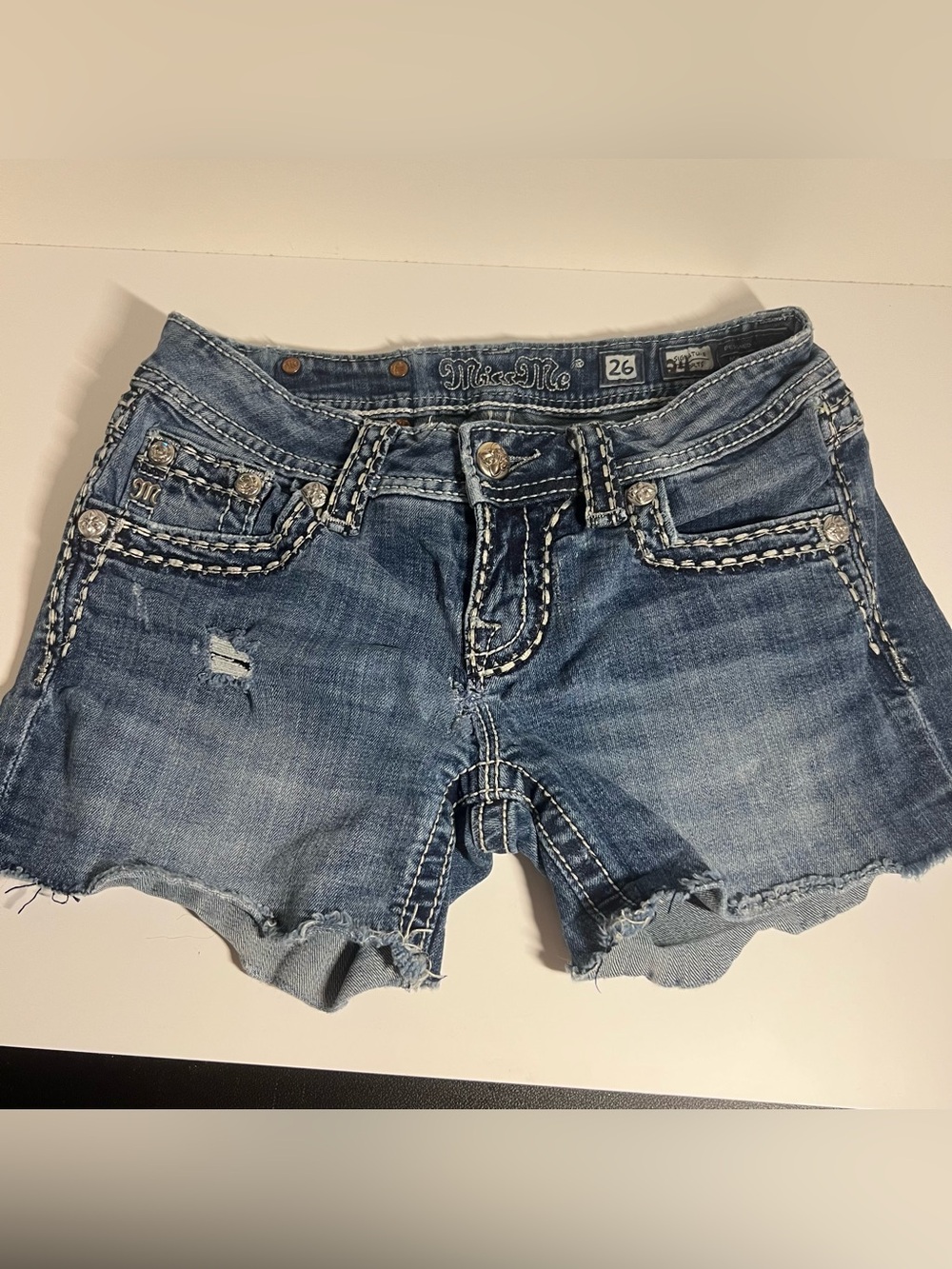 Miss Me Blue cut off Denim Women's Shorts - Distressed Low-Rise